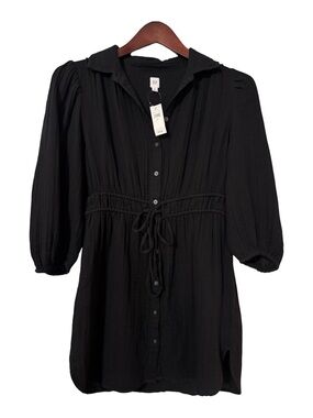 NWT GAP Black Textured Button Front Mini Dress Size Medium